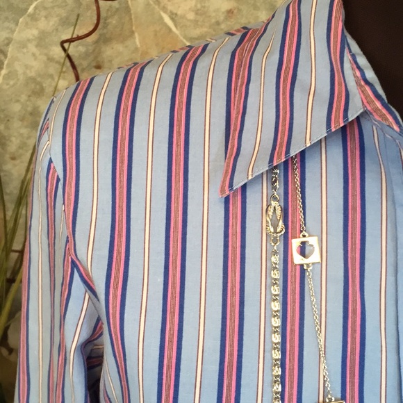 Ninety 🌹Shirt top blouse tunic striped shape flattering 4 button cuff - Picture 4 of 8